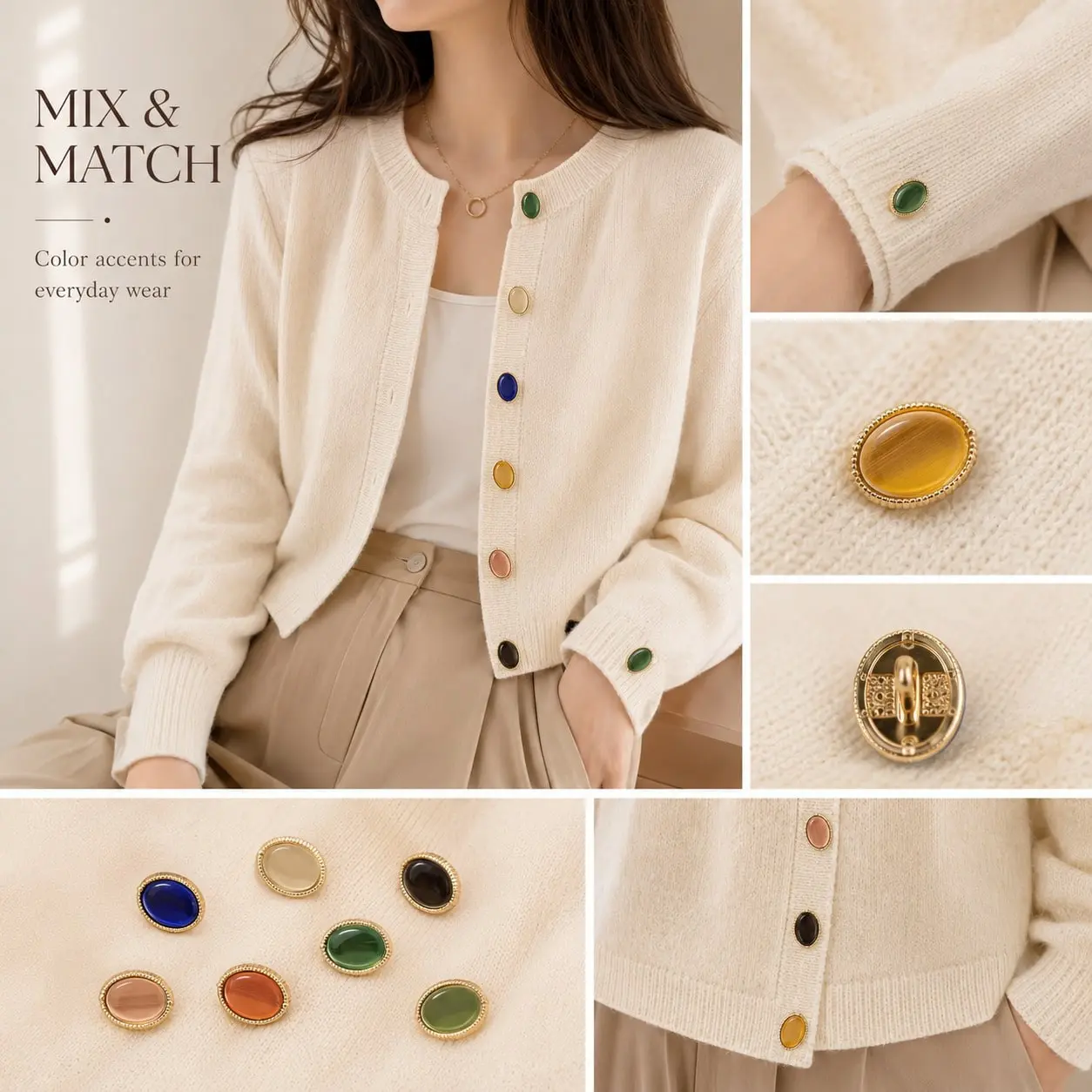 10 Pcs Edged Oval Resin Shank Buttons, Cat's Eye Decorative Buttons, DIY Sewing, Clothing Repair, Cuff Buttons