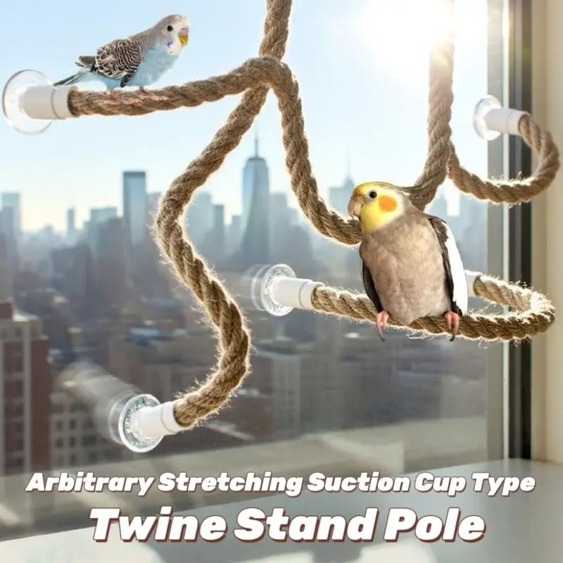 Universal DIY Bendable Bird Perches for Cage - Linen Rope Climbing Stand with Suction Cups, No-Slip Grip, Versatile Design, Promotes Physical and Mental Health, Available in 40Cm 15.75In-), 60Cm 23.62In-) Lengths