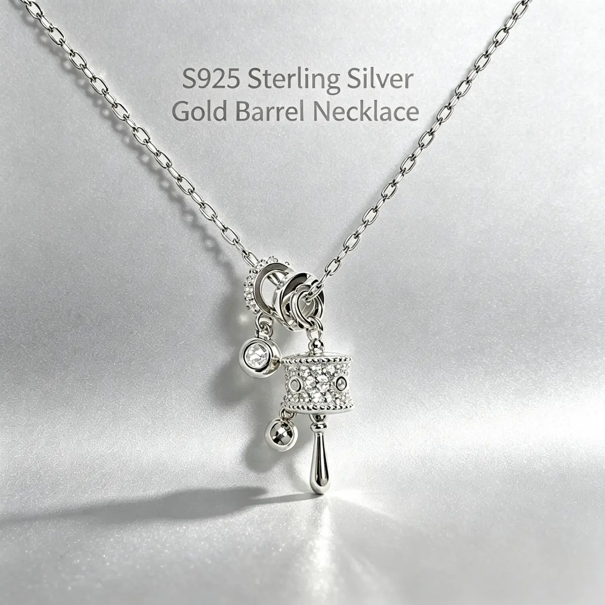 S925 Sterling Silver Gold Barrel Pendant Necklace, Dainty Cubic Zircon Clavicle Chain, Vintage Luxury Unique Jewelry for Women,day collar #S925SilverJewelry #DaintyNecklace #SterlingSilverNecklace #VintageJewelry #ZirconNecklace #GiftForHer