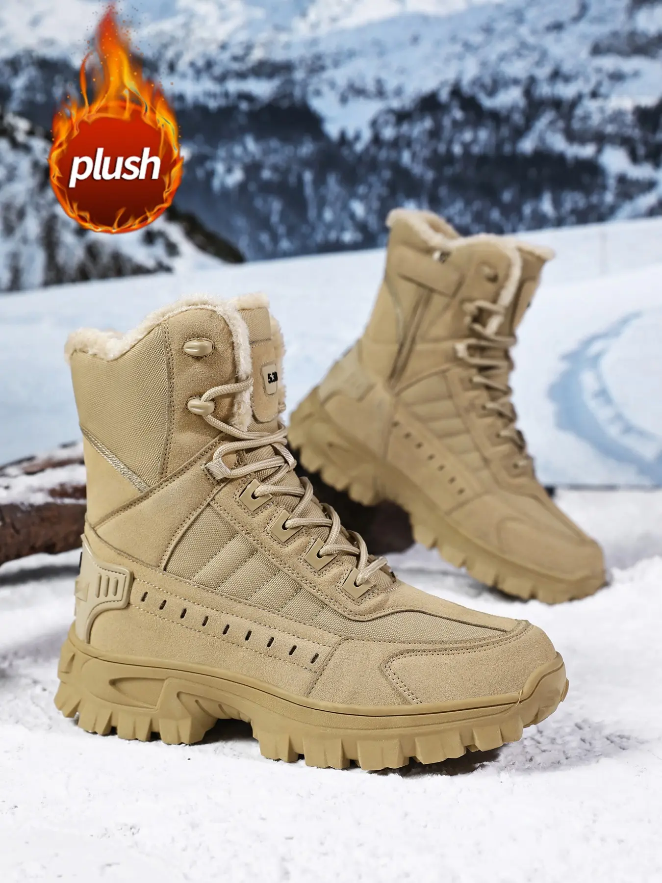 Men's Outdoor High-Top Snow Boots, Thick Fleece Lining, Waterproof, Non-Slip, Winter Hiking Shoes, Warm and Durable, All Seasons