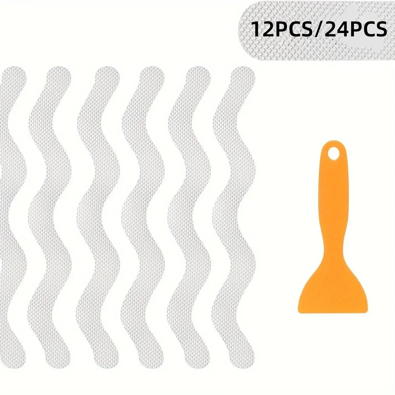 12/24 Pcs Bathroom Non-Slip Stickers, S-Shaped Wave Bathtub Strips, Shower Tire Surface Stickers, Elderly Safety Mats, Durable Adhesive Steps, Bathroom Necessities