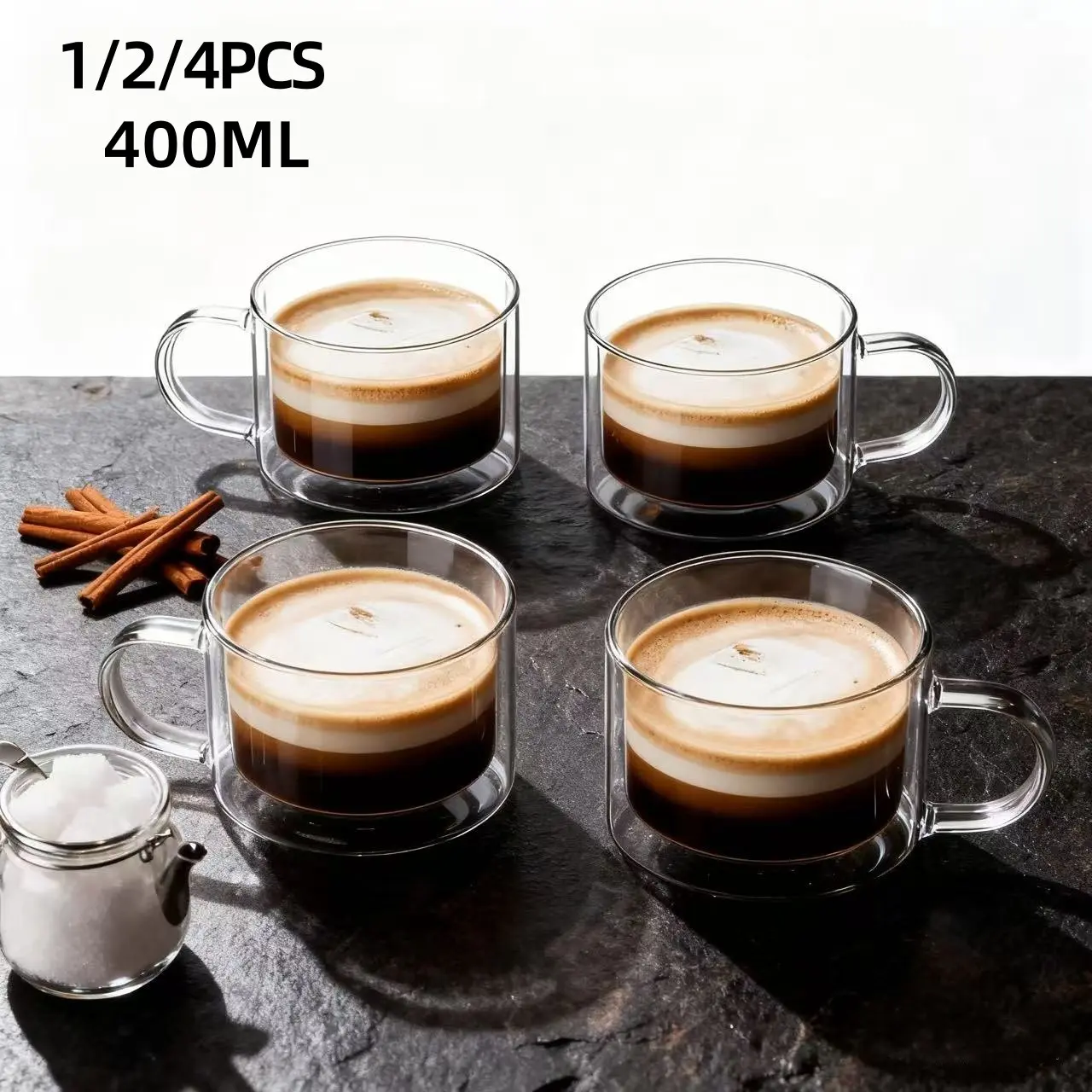 1/2/4 Pcs 400ML Double Walled Glass Coffee Mugs, Food Grade High Borosilicate, Thermal Insulated Anti-Scald, Wide Mouth for Hot Cold Drinks, Home Office Party Gifting