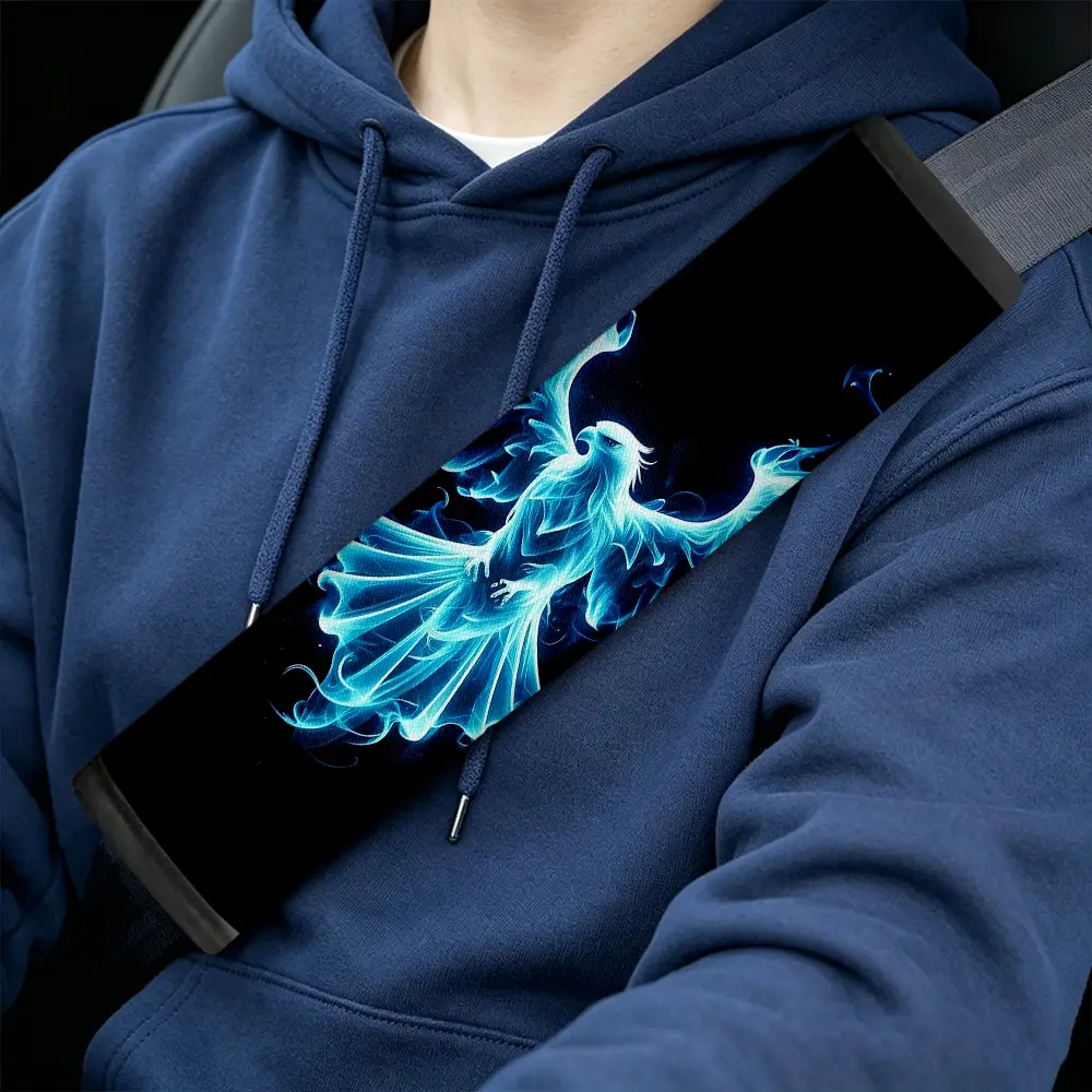 2pcs of blue glowing phoenix pattern seat belt shoulder protector, seat belt shoulder pad as a gift to increase comfort, suitable for RV and truck seat belt decoration
