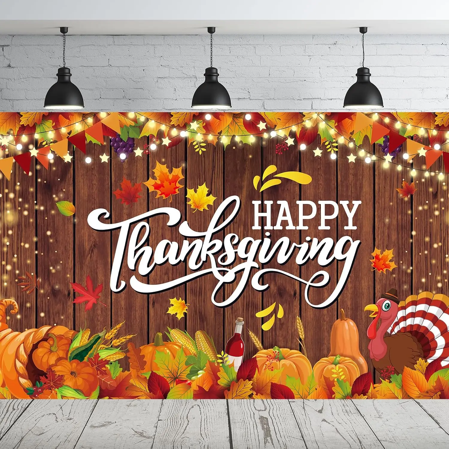 Happy Thanksgiving Backdrop Sign Autumn Maple Leaves Pumpkin Turkey Photography Background for Thanksgiving Day Party Decoration Fall Decorations