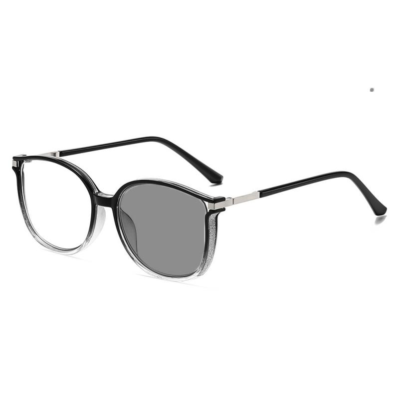 Unisex Retro Cat Eye Photochromic Glasses Trendy Color Changing Reading Glasses for Men Women Fashion Outdoor Sunglasses+4.0