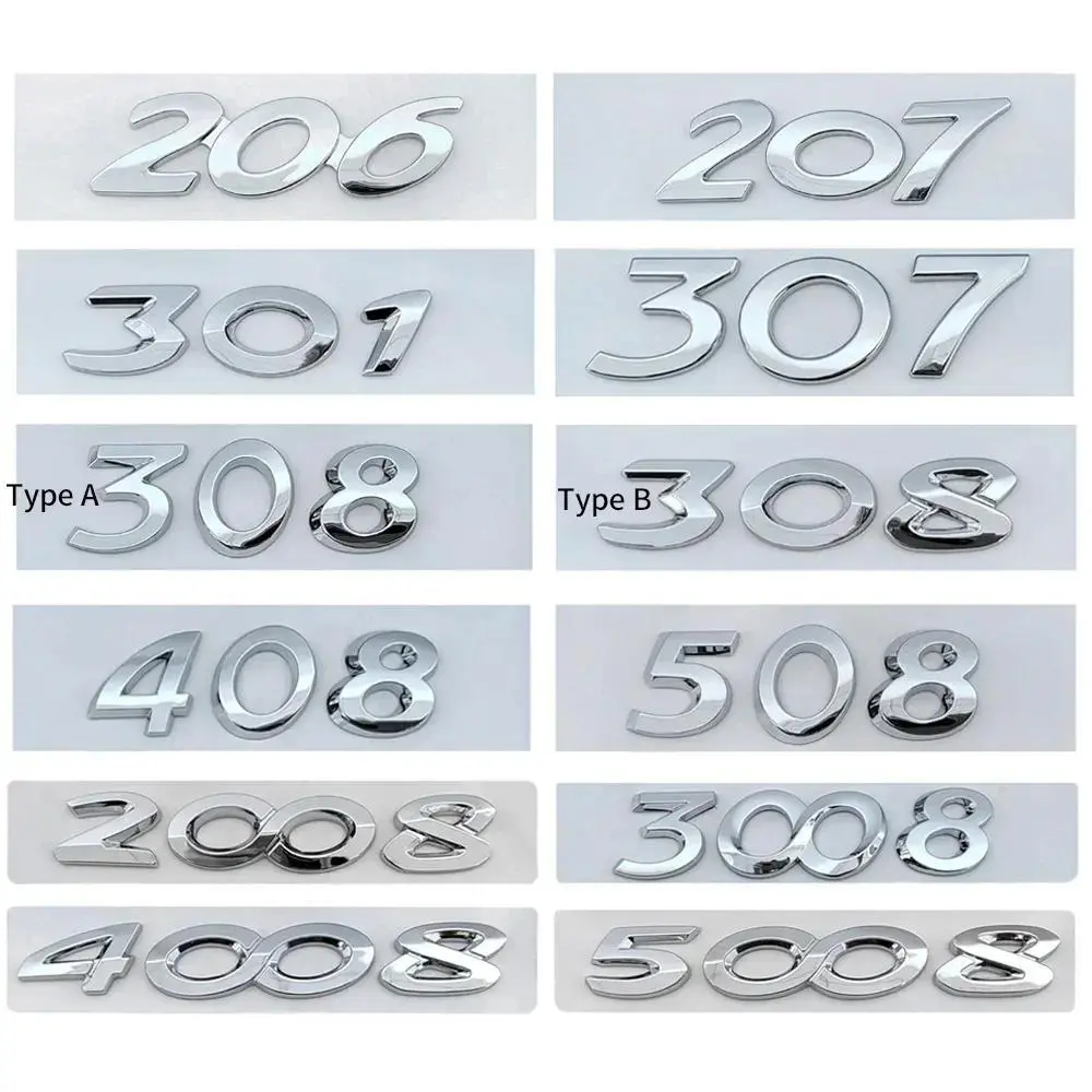 For Peugeot Rear Boot Trunk Tailgate Emblem Badge ABS Car Sticker Decals 206 207 301 307 308 408 508 2008 3008 4008 5008