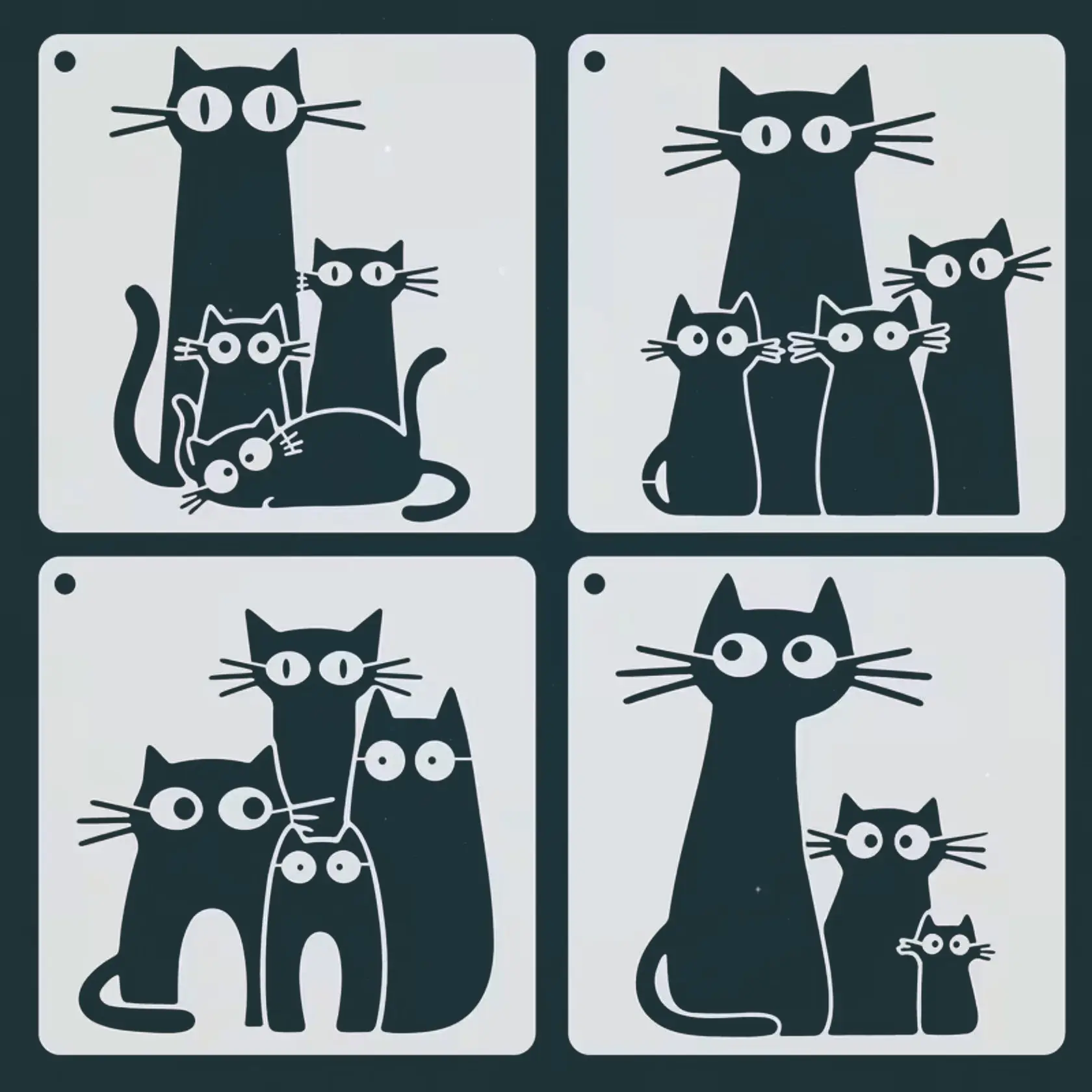 4-Piece Reusable Cat Templates for Painting, Precise Cat Shapes for DIY Crafts, Wall Decor, Furniture, Canvas, Compatible with Digital Art and Sketching