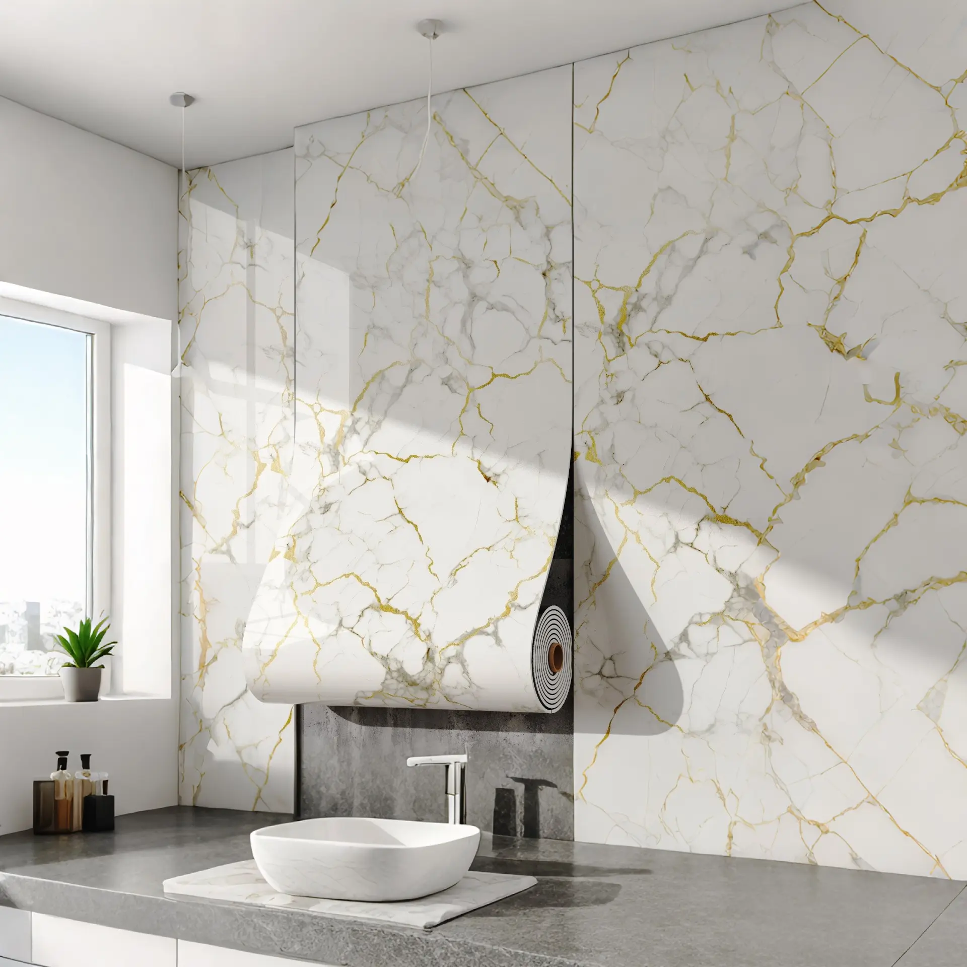 Decorative Self-Adhesive Marble Pattern Wallpaper, Fireproof & Waterproof Wall Sticker with Realistic Marble Look for Living Room Wall Decor, Marble Backsplash Wallpaper, Marble Wallpaper Roll, Marble Wallpaper Peel And Stick