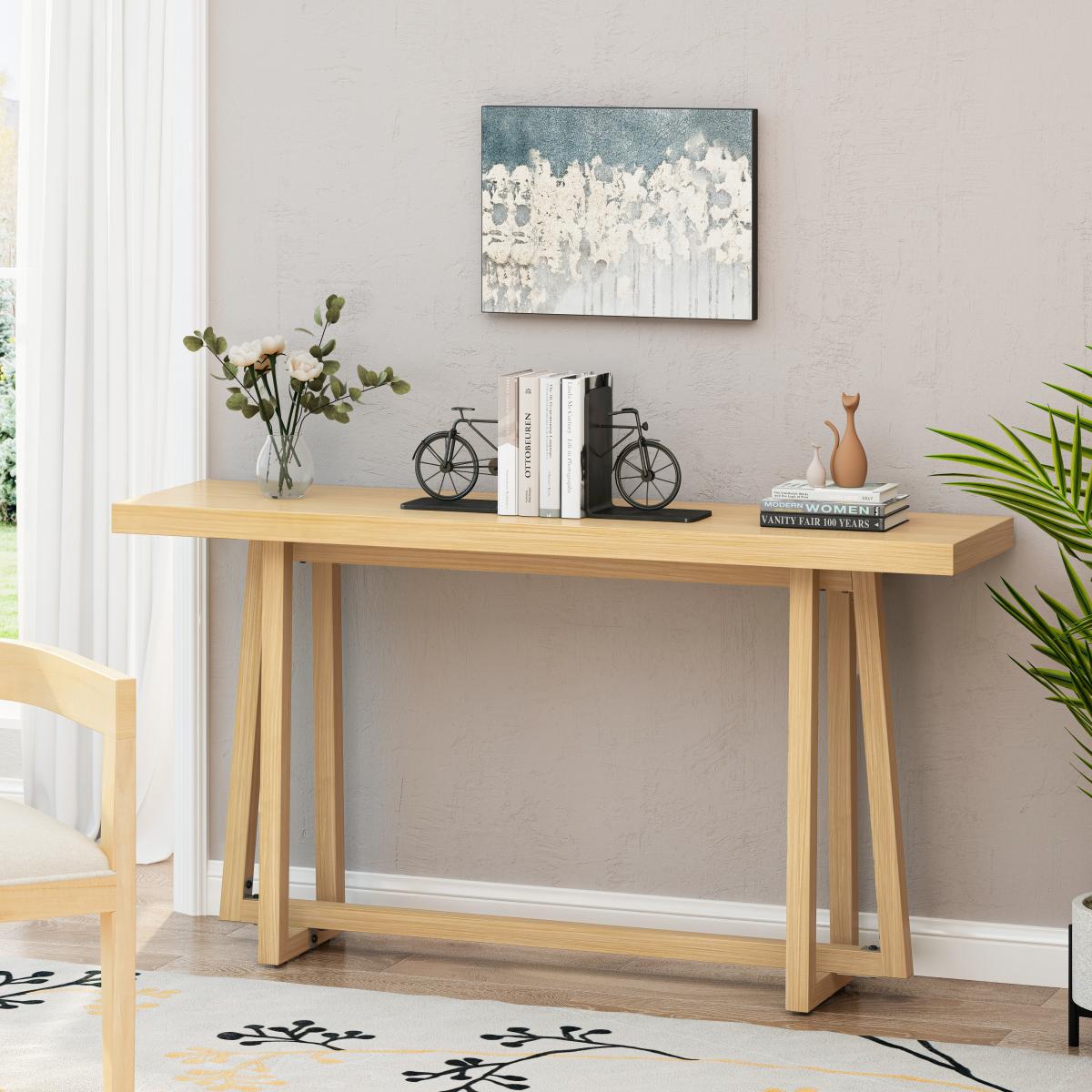 59.84'' Console Table, Stylish Rectangular Entryway Table, Outdoor Console Table for Patio, Sturdy Construction Hall Table, Sofa Table for Hallway, Living Room, Bed Room and Patio,Wood color, Natural    RR