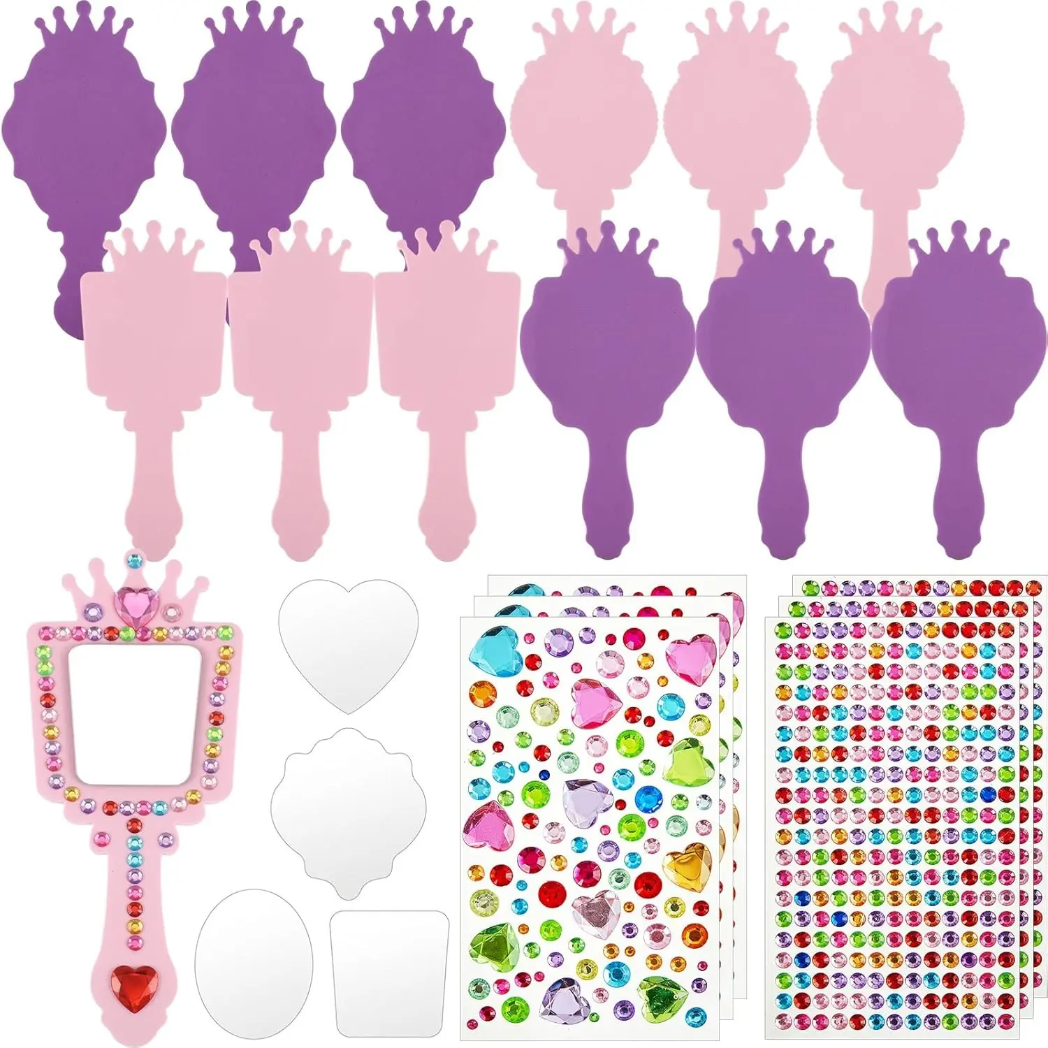 12 Pack Princess Foam Mirror Kits Decorate Your Own Princess Mirrors Party Supplies Kids Unbreakable Toy Crafts for Girls Party Favors Birthday DIY Decorations (Stylish,Purple,Pink)
