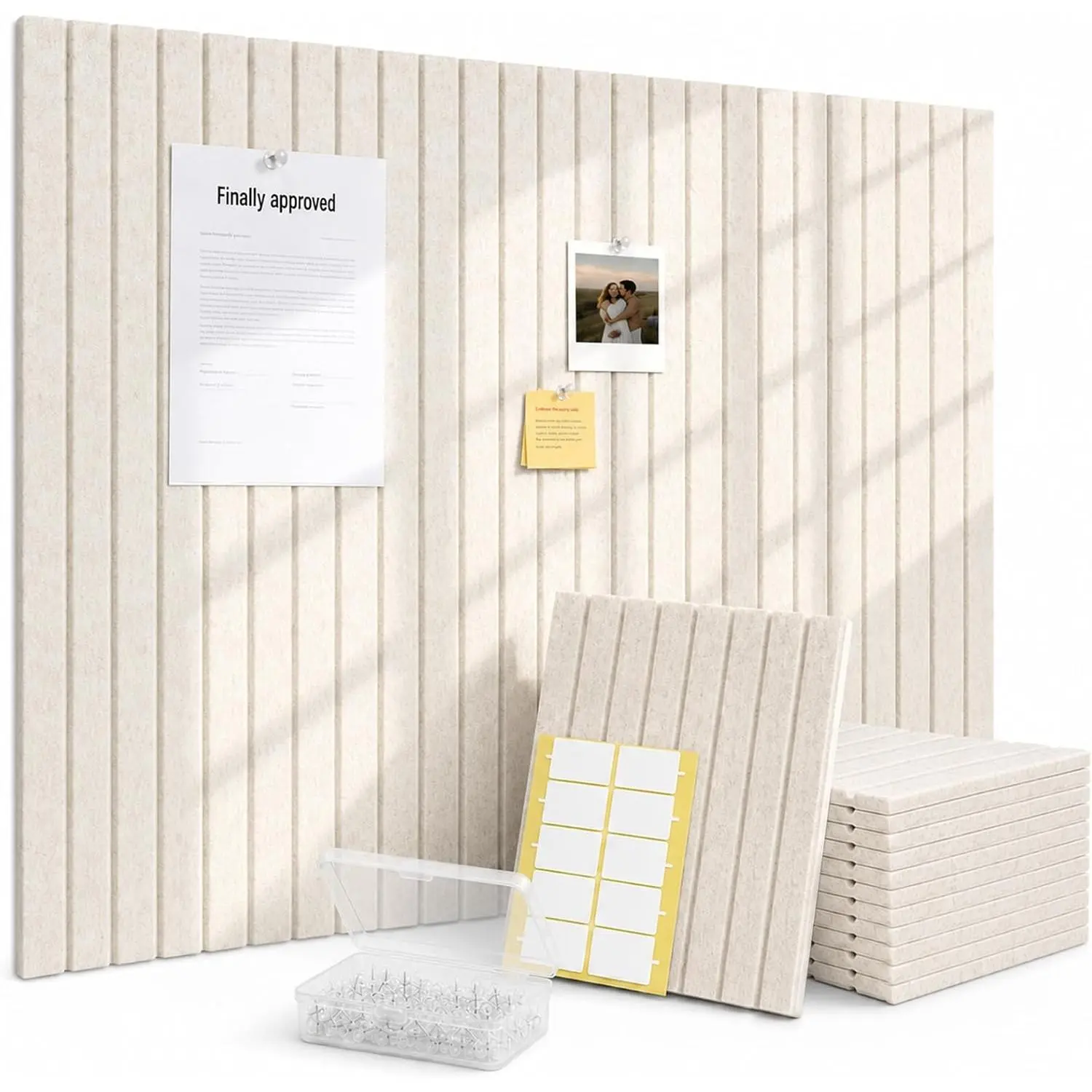 Large Felt Bulletin Board 12-Pack, 48"x36" (Oatmeal) | Squares Felt Wall Panels with 70 Removable Adhesive Tabs+80 Pushpins, Cork Board Alternative for Wall  Office Classroom