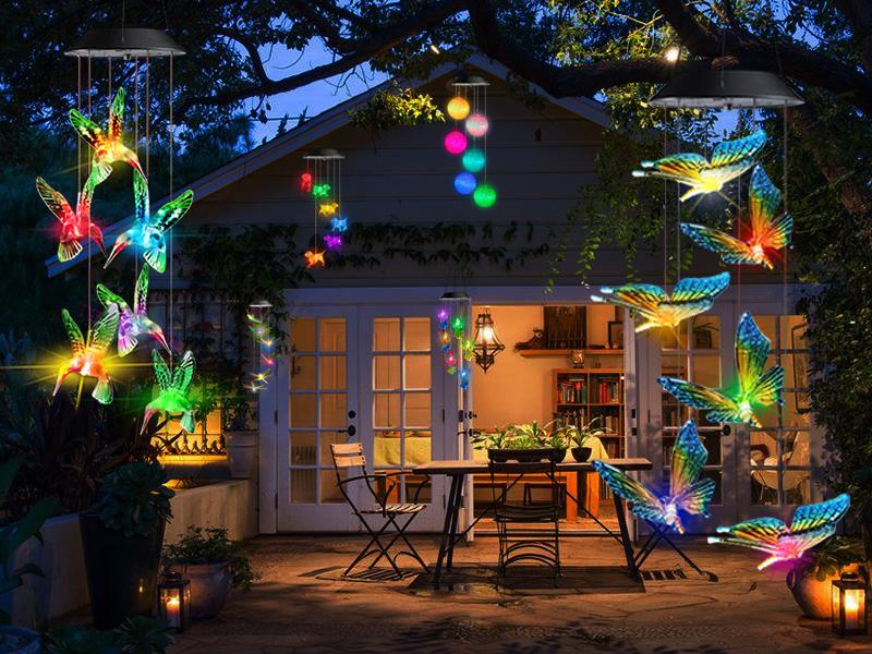 Solar-powered colorful changing butterfly wind chime, LED waterproof decorative hanging light, a perfect holiday gift for mom, wife, or children, suitable for gardens, porches, patios, courtyards, and windows. Solar-powered colorful changing butterfly wind chime, LED waterproof decorative hanging light, a perfect holiday gift for mom, wife, or children, suitable for gardens, porches, patios, courtyards, and windows.