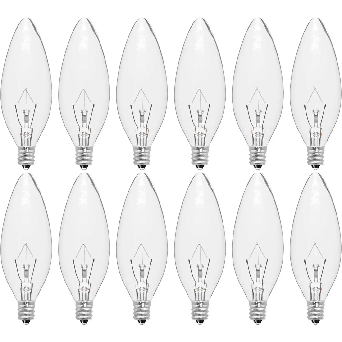 12-Pack E12 Candelabra Light Bulbs 40W Warm White 2500K, 380 Lumen Chandelier Light Bulb for Ceiling Fan, Indoor or Outdoor, B10 Clear Incandescent Candle Bulbs, Dimmable