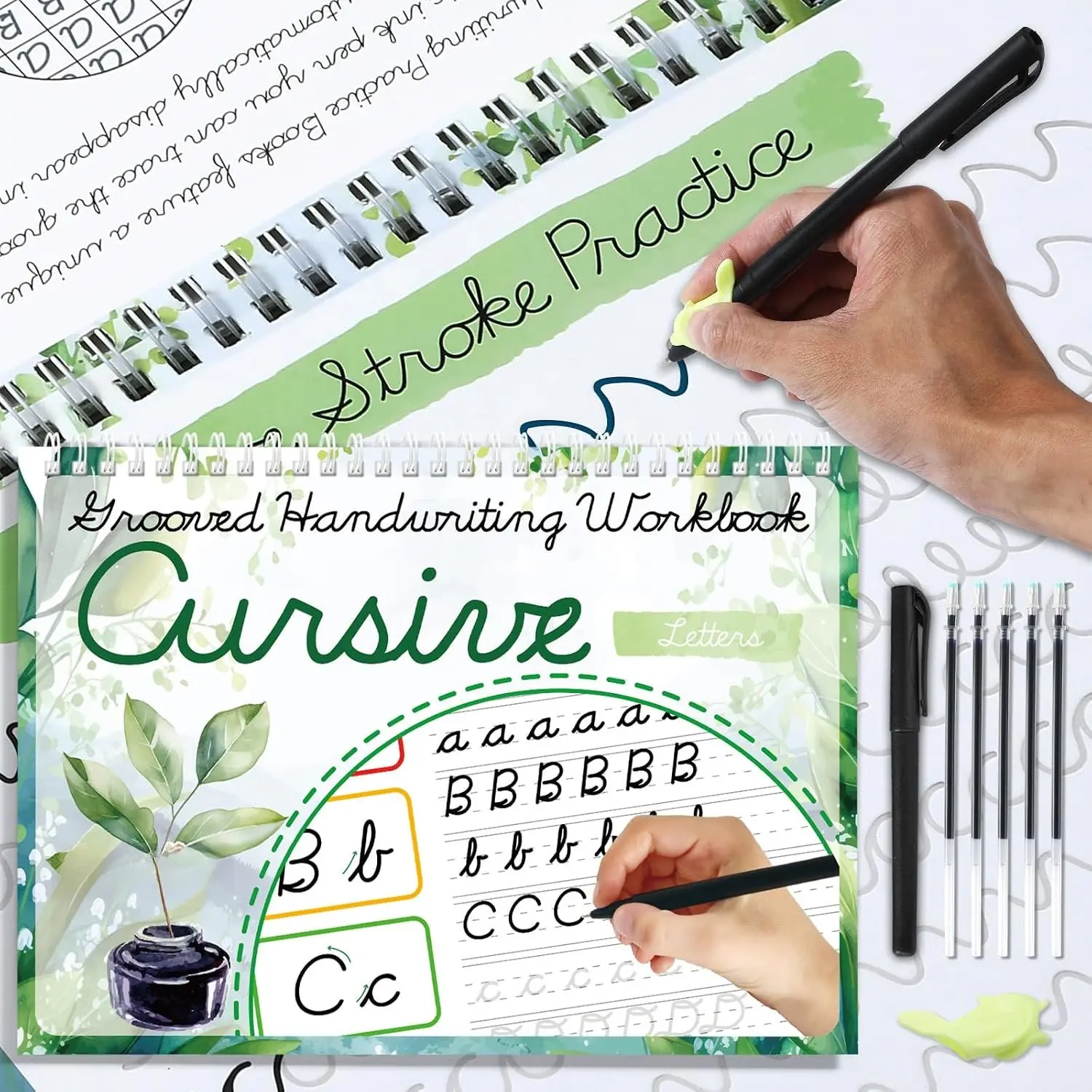 Grooved Cursive Handwriting Workbook with Disappearing Ink Pens Magic  Grooved Cursive Writing Practice for Beginners  Kickoff Student Workbook Homeschooling Supplies (Letters)
