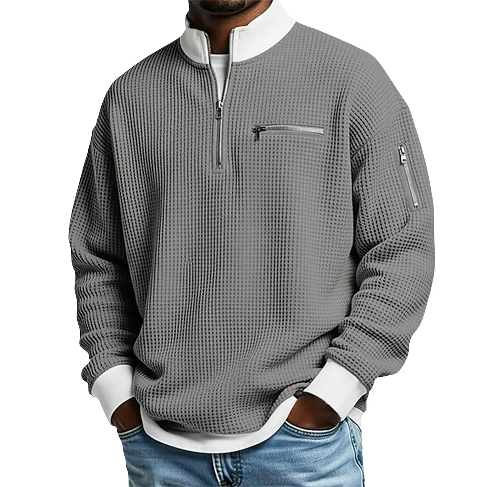 Mens Stand Collar Color Block Zipper Long Sleeve Sweatshirt Fashion Casual Menswear Suitable For Daily Commute Home Outdoor Sports Training Running Workout Daily Male Fashion Outfit