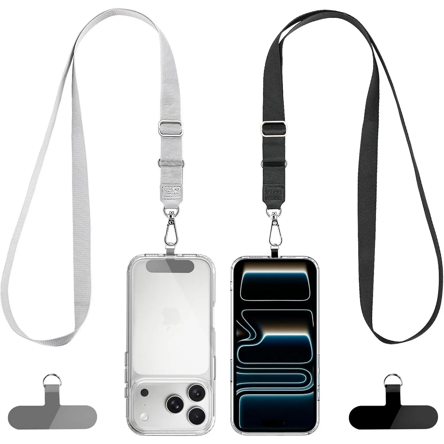 Phone Lanyard 2 Pack-2× Adjustable  Strap,2×Patches, Multifuctional Lanyards Compatible with  Smartphones(Black+Gray)