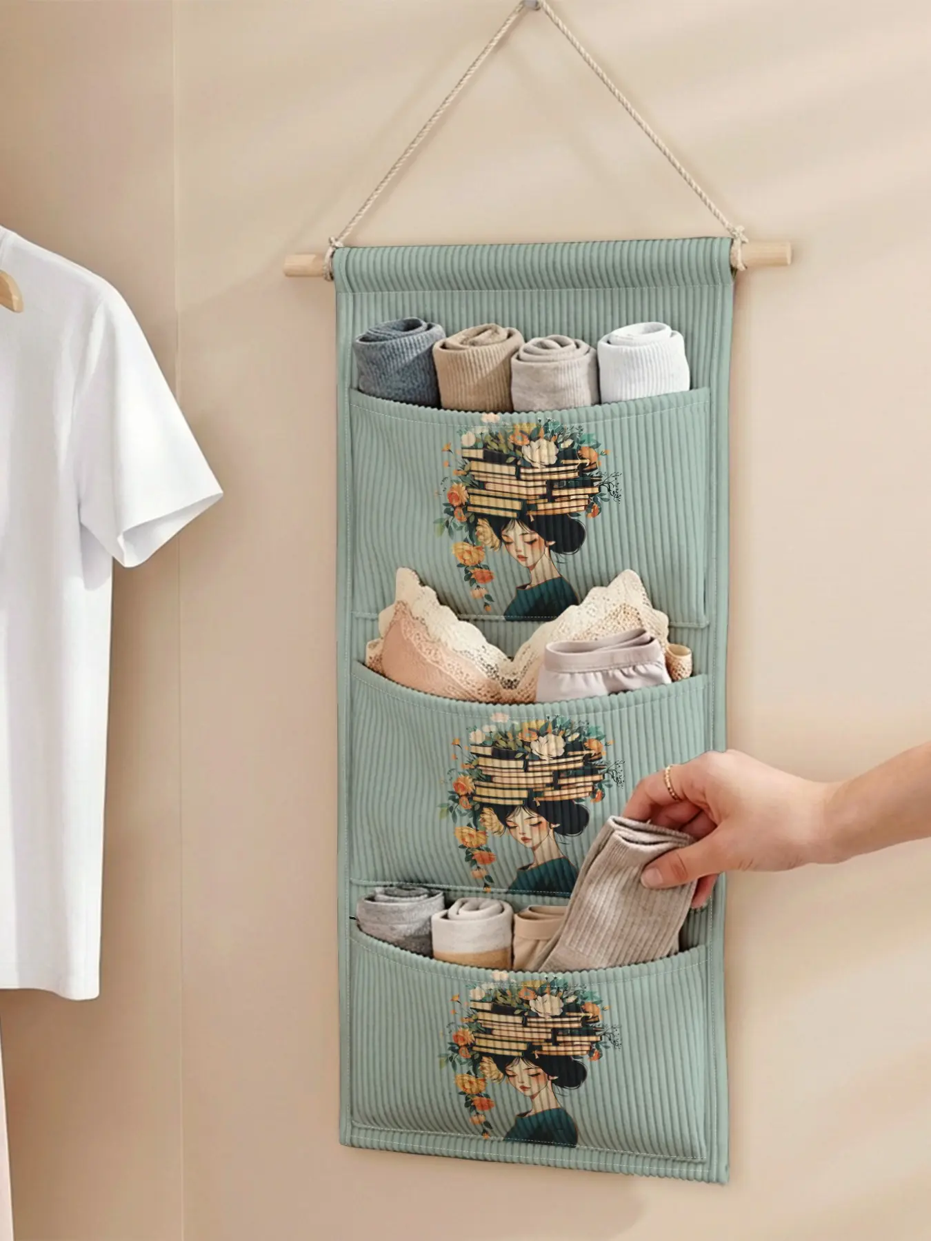 1pc Kitchen Door Hanging Storage Bag, 2D Print Design, Three-Layer Multi-Compartment, Organize Kitchen Tools, Essential for Renters