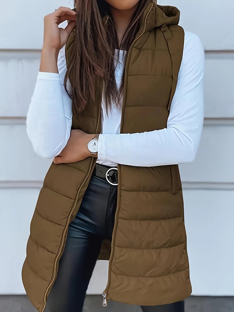 BIGWIG Solid Color Hooded Zipper Vest Jacket Women's Clothing