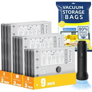 Vacuum Storage Bags 15 Pack Cordless Travel Vacuum Bag Set with Electric Pump Space Saver Compression Bags for Comforters Blankets Clothes Travel Essentials