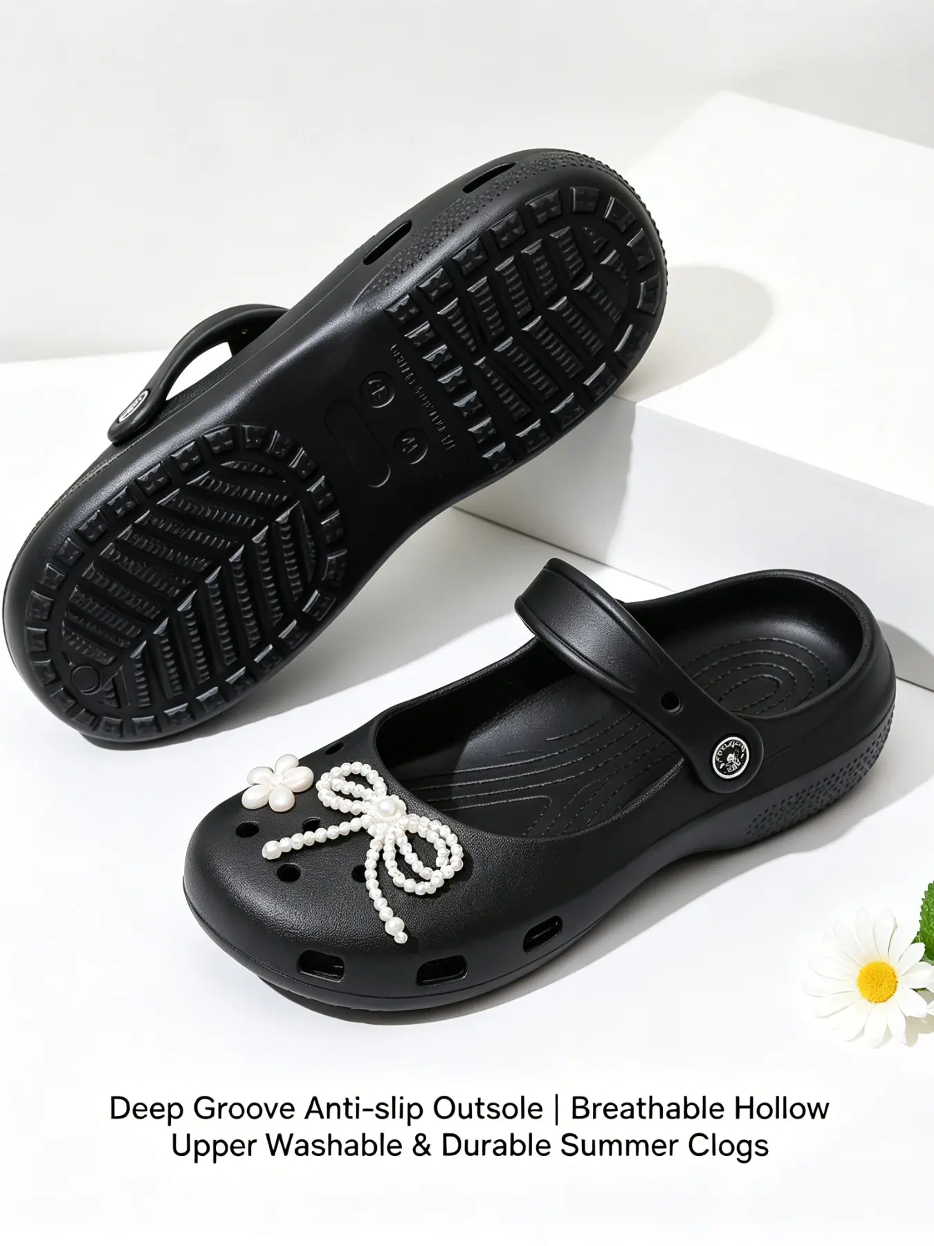 Women's Fashion Pearl Bow Mary Jane Sandals, Summer Flat Sandals, Adjustable Back Strap, Two-Way Wear, Casual Summer Footwear, Comfortable Open-Toe Shoes, Breathable Summer Sandals