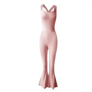 Professional aerial one-piece yoga suit with cross-back design, integrated chest pad, tight-fitting fitness jumpsuit track set gia