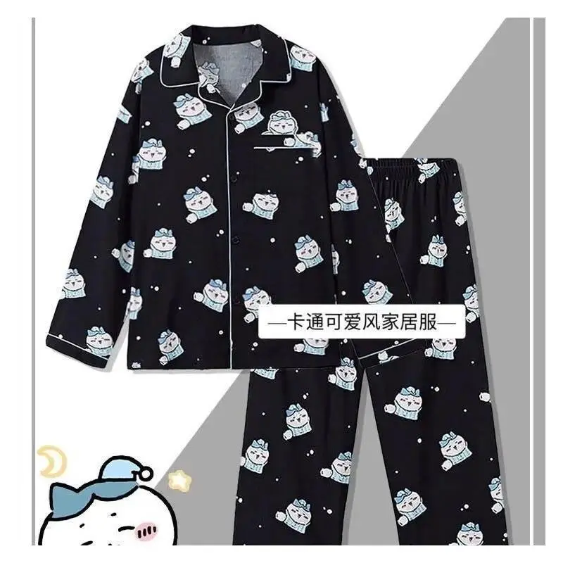 2Pcs Anime Chiikawa Top and Pants Pajamas Set Cartoon Homewear Hachiware Home Clothes Usagi Long Sleeves Long Pants Pijamas Set