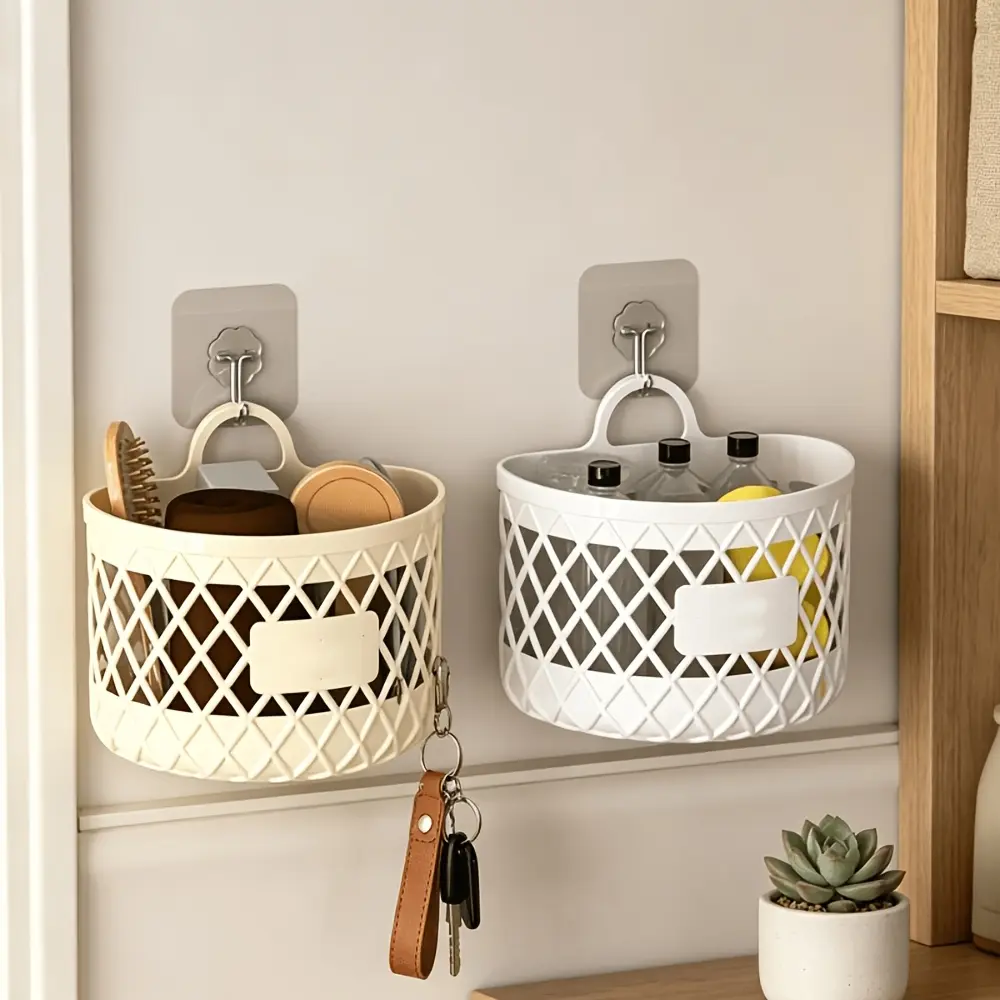 3/6Pcs（1 Storage Basket +1 Hook）Simple Hanging Storage Basket, Multifunctional Hanging Organizer Rack, Space‑Saving Caddy for Kitchen, Bathroom, Dormitory, Bedroom, Living Room Household Storage