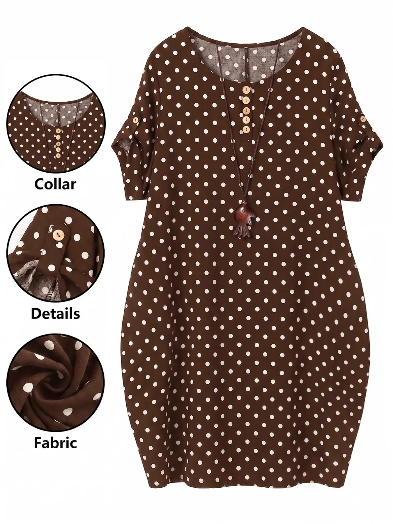 Plus Size Polka Dot Midi Dress, Comfortable Flowy Design, Tummy Concealing, Casual Office Wear, Versatile Everyday