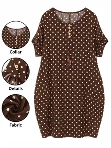 Plus Size Polka Dot Midi Dress, Comfortable Flowy Design, Tummy Concealing, Casual Office Wear, Versatile Everyday