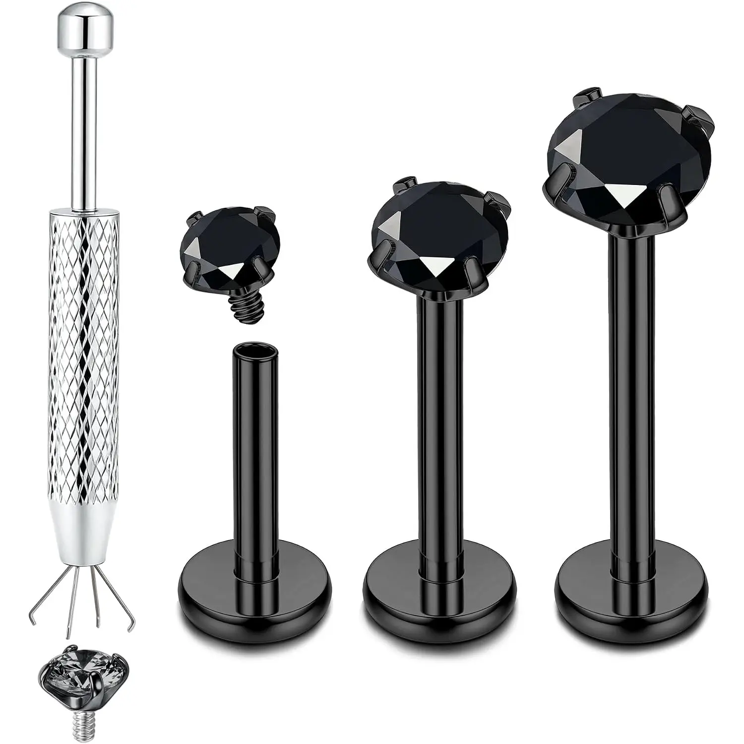 ORAZIO G23 Titanium Tragus Helix Labret Piercing Nose Stud 6/8/10MM| Internally Threaded, 16/18G, Medusa Lip Piercing Jewellery,Labret Studs,Lip Bars,Tragus Earrings,Tragus Bar,Flat Back