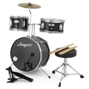 Beginner 3-Piece Drum Set with Cymbal – Includes Tom, Bass Drum, Drumsticks, Bass Pedal & Stool – Ideal Percussion Instrument for Kids – Red