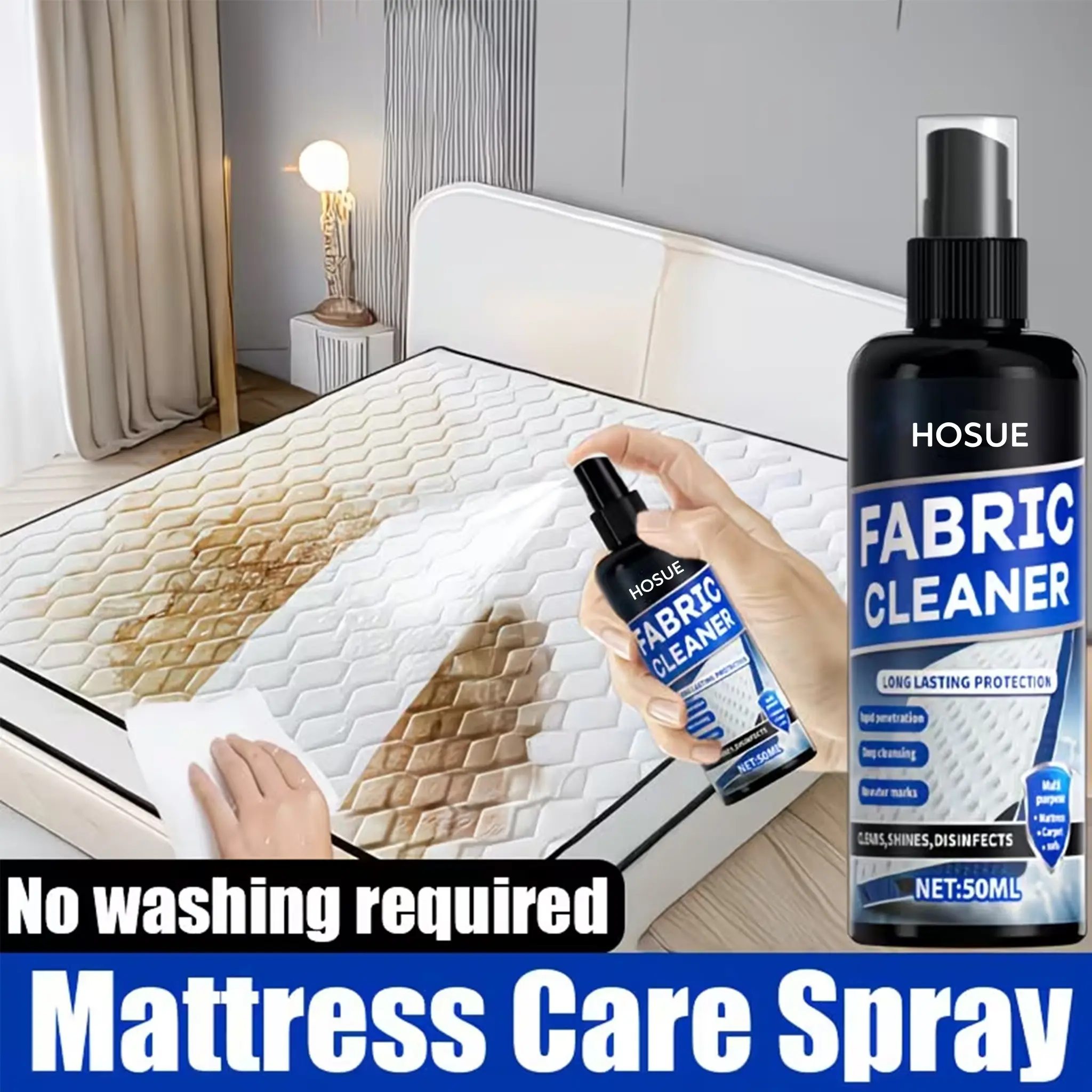 Multi-Purpose Mattress Care Spray Pump-Action Spray for Easy Use No Disassembly Or Rinsing Required Leaves No Residue Gentle Formula for Deep Penetration Suitable for Fabrics And Technical Textiles Sofas And Mattresses
