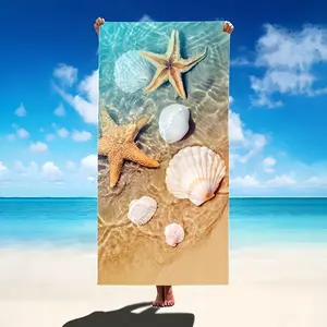 1 ultra soft quick drying beach towel with starfish and seahorse patterns - anti sand, super absorbent ultra-fine fiber, perfect for swimming pools, camping, yoga, diving - tropical style - perfect travel must-have, yoga towel | vibrant beach towel