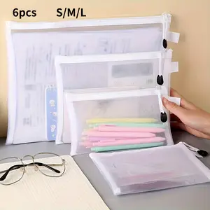 6pcs A6/A5/A4 Large-Capacity Transparent Mesh File Organizer Bags - Transparent Pencil Case, with Breathable Nylon Zipper Closure Storage Bag, Suitable for Office
