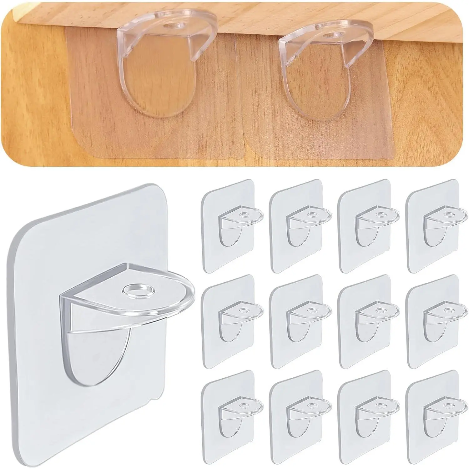 12 PCS Shelf Support Pegs, Adhesive Shelf Bracket, Cabinet Shelf Clips, Shelf Holder Pins for Book Shelves Shoe Makeup Storage Closet Clapboard Layer