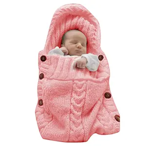 Newborn Baby Wrap Swaddle Blanket Knit Sleeping Bag Receiving Blankets Stroller Wrap  Baby Light Pink 0-6 Month