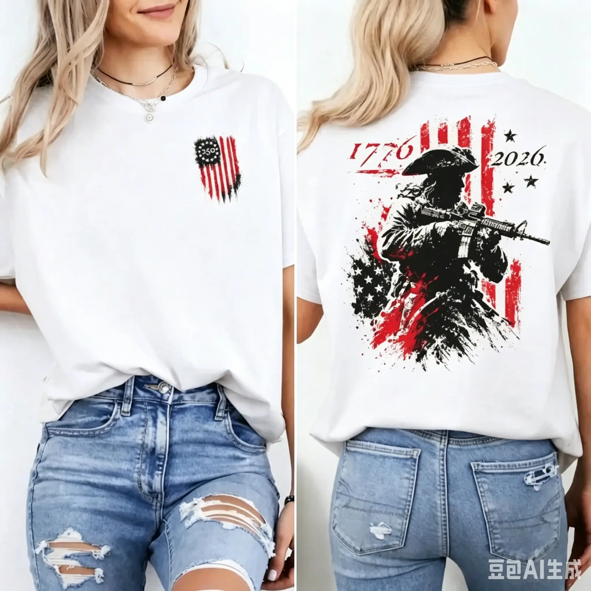 250th Anniversary Distressed American Flag 2-sided Shirt, Revolutionary Soldier Graphic T-Shirt, Modern Patriot 1776-2026 Tee, Unisex Clothing