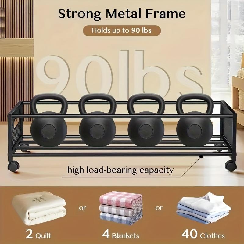 2pcs Under Bed Storage with Wheels, Underbed Storage Containers with Clear Lids - Rolling Drawers & Bins for Clothes, Shoes, Toys, Books, Blankets, Bedroom Storage Box Black And Gray, Under-Bed Storage