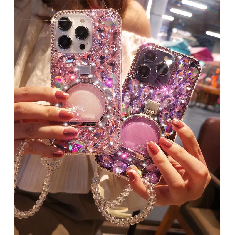 iPhone17ProMax/AIR/Pro cases,Luxury full diamond iphone case, mobile phone bracelet ladies, girls rhinestone perfume bottle buckle, For iphone 16/15/14/13/12/11 Pro Max Plus