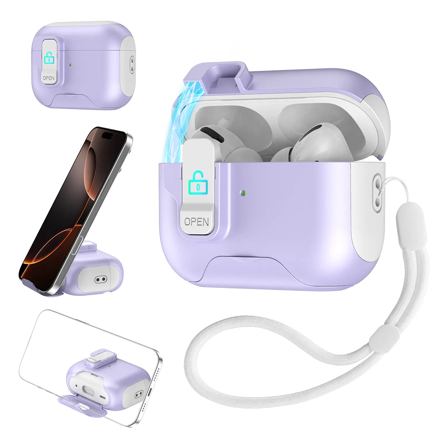 Creative Earphone Case with Lock Cover, Protection Gear, Compatible with Apple AirPods Pro3, Airpods4, Airpods1/2/3, Protective Gear for New Models
