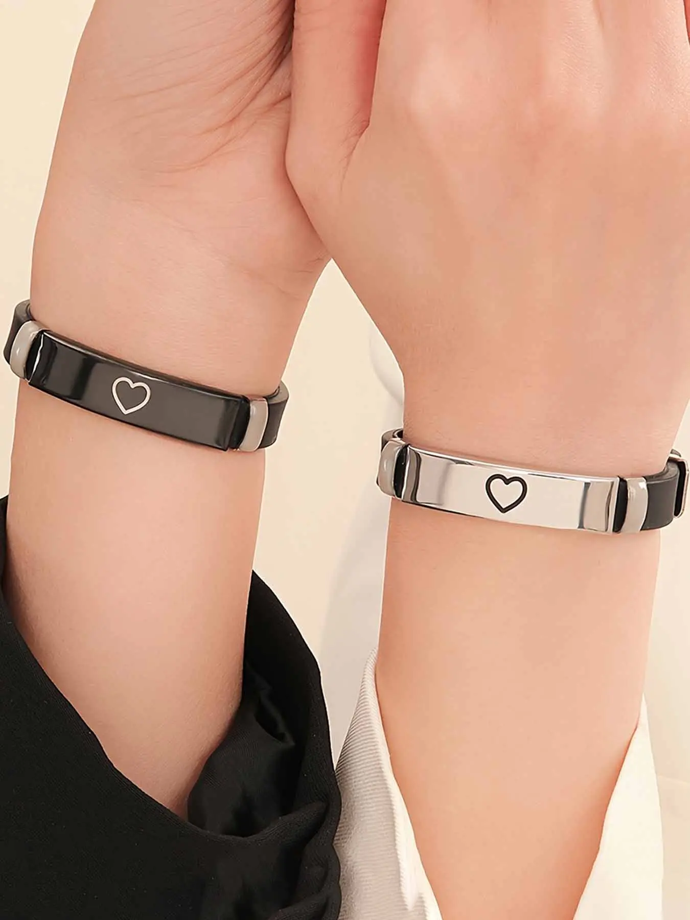 Luminous Silicone Stainless Steel Wristbands, Heart Design Couple Fashion Promise Bracelet Set, Perfect Valentine's Gift and Daily Wear, Heart Bracelets, Couples bracelets