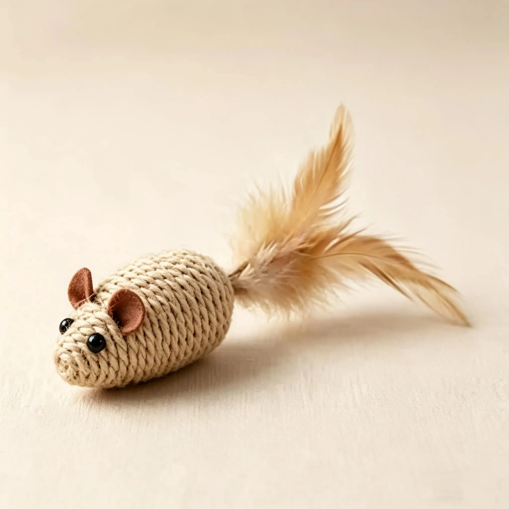 3 Count Natural Rattan Cat Toys, Eco-Friendly Non-Toxic Braided Rope with Feather Tail, Interactive Teething Calming Stress Relief for Kittens and Adult Cats