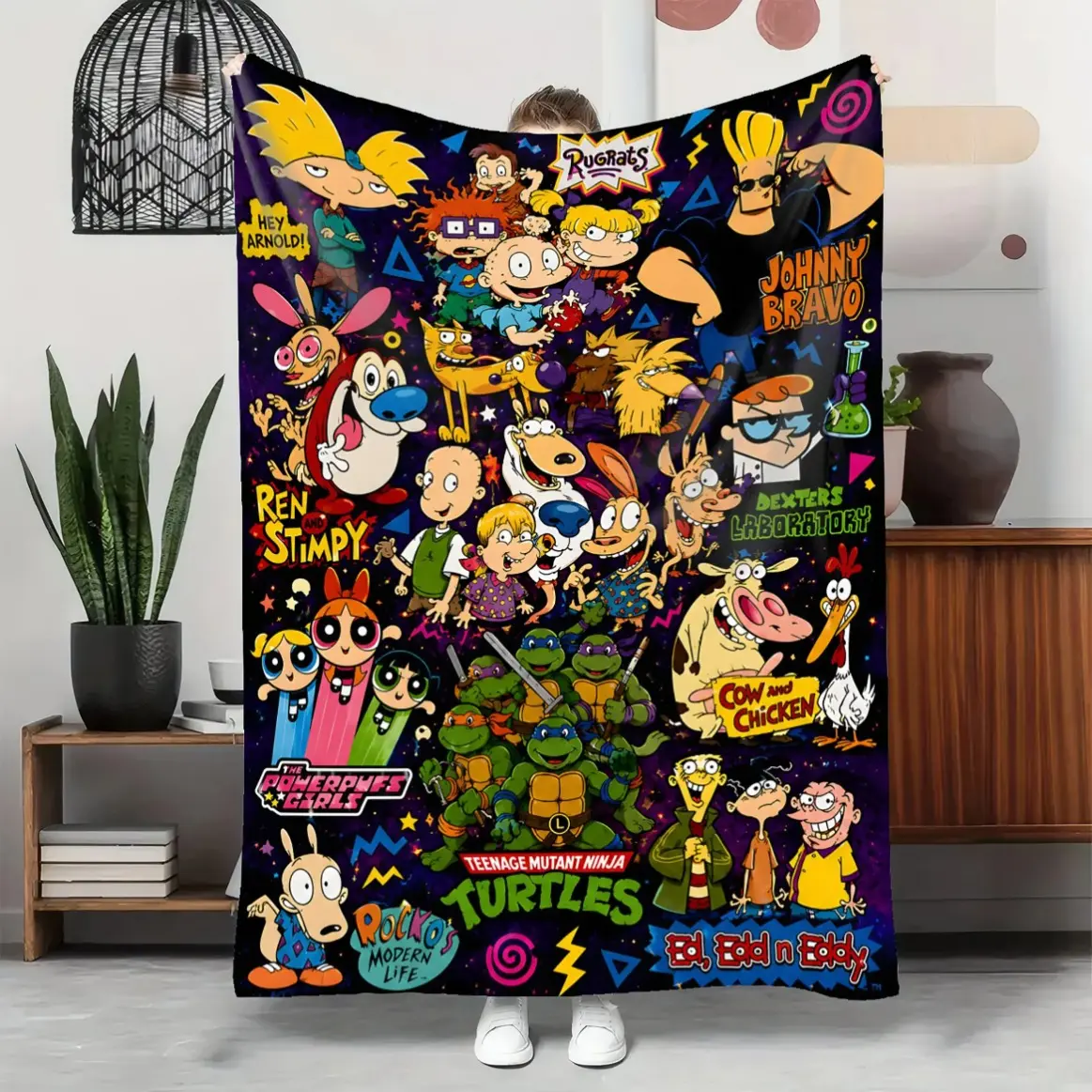 90s Cartoon Graphic Ultra-Soft Flannel Throw Blanket for Adults and Kids, Retro Lightweight Warm Cozy Plush-Feel Couch Cover for Sofa, Bedroom Living Room Dorm Office Travel Camping, All-Season Home Decor Gift for Cartoon Fans, Blankets and Bedding