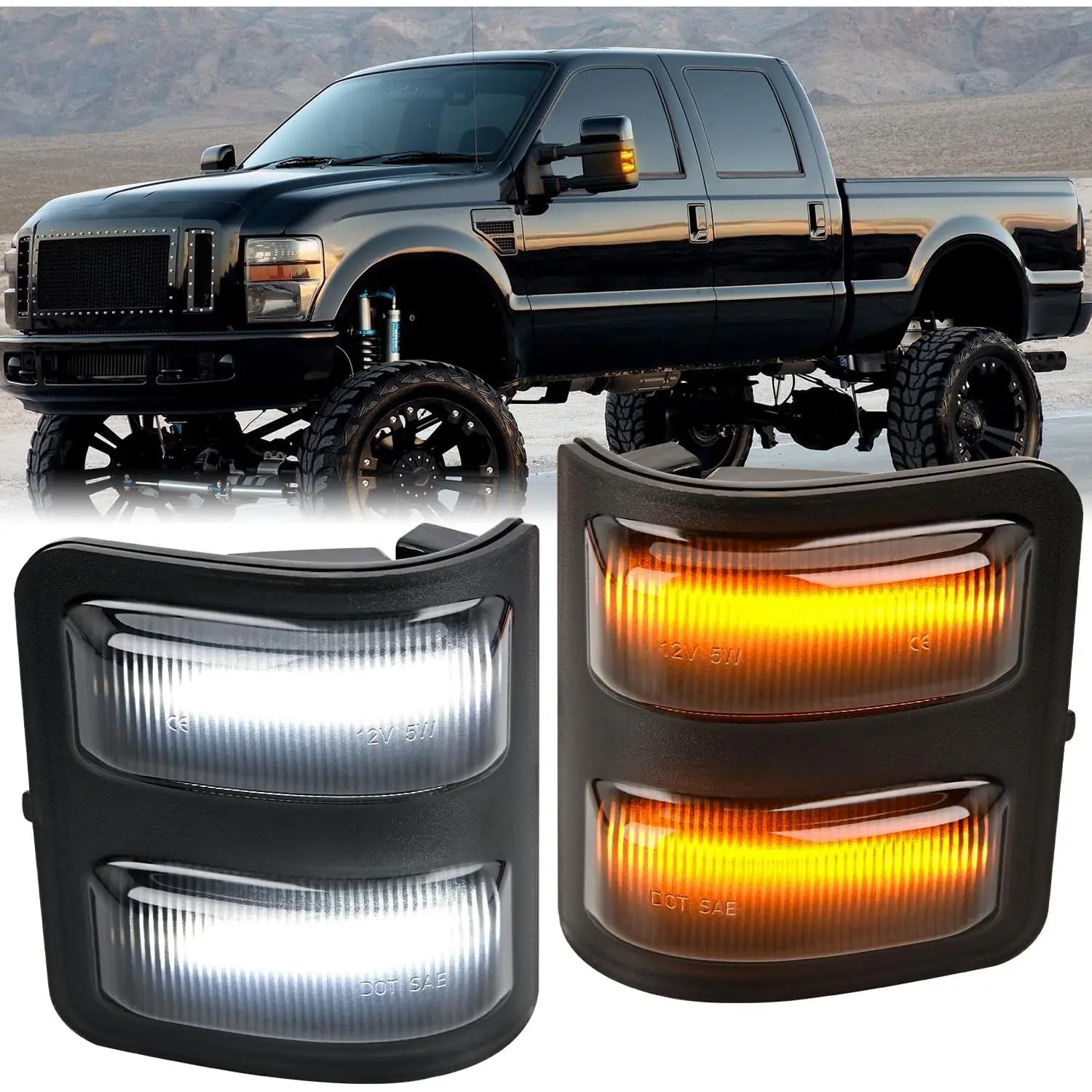 Nilight LED Car Lights Truck Mirror Marker Lights - Switchback Amber Turn Signals, White Parking Lamps, Smoked Lens, Plug-and-Play for 2008-2016 F250 F350 F450 F550 Super Duty Vehicles, Truck Mirror Lights