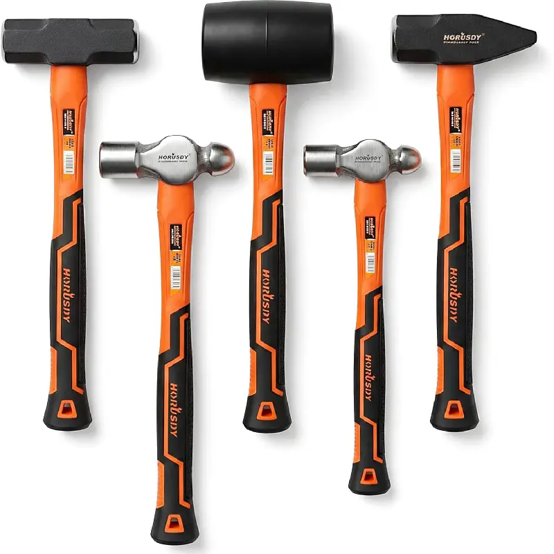 5-Piece Hammer Set, 16oz and 32oz Ball Pein Hammers, 32oz Rubber Mallet, 3lb Sledge, 3lb Cross Peen Hammer