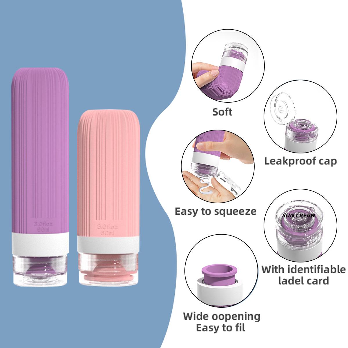 Travel Silicone Shampoo and Shower Gel Bottles Set, Leak-Proof Portable Toiletry Containers, Refillable Travel Bottles for Shampoo, Conditioner, Soap, Camping, Vacation, & Business Trip Essential