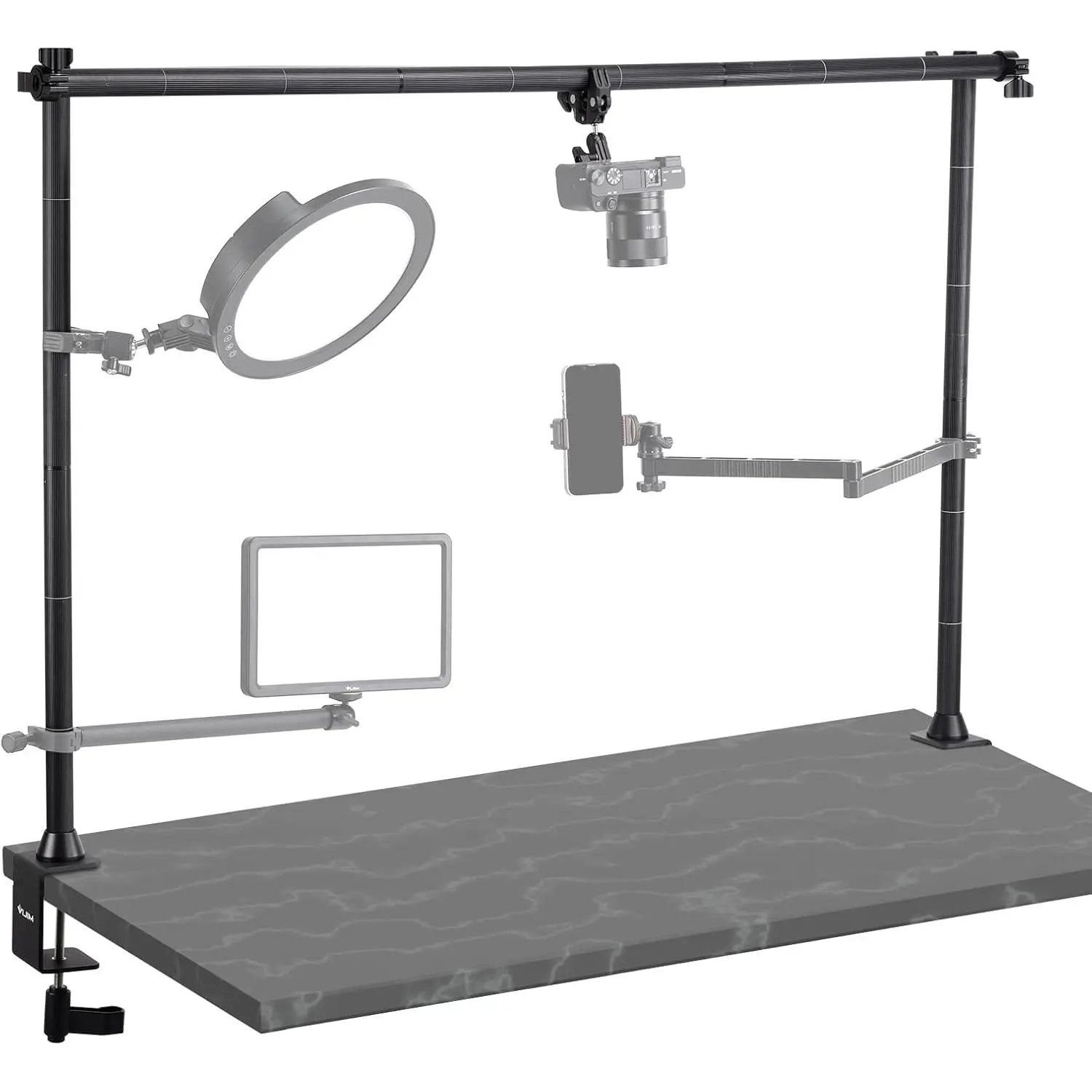 LS15 Pro Camera Desk Mount,  Overhead Camera Mount , Table Multi-Device Pole to Mount Magic Arm Clamp, DSLR, Cameras, Phone, Light, Microphone, Streaming, Studio, Max Load 22 lb