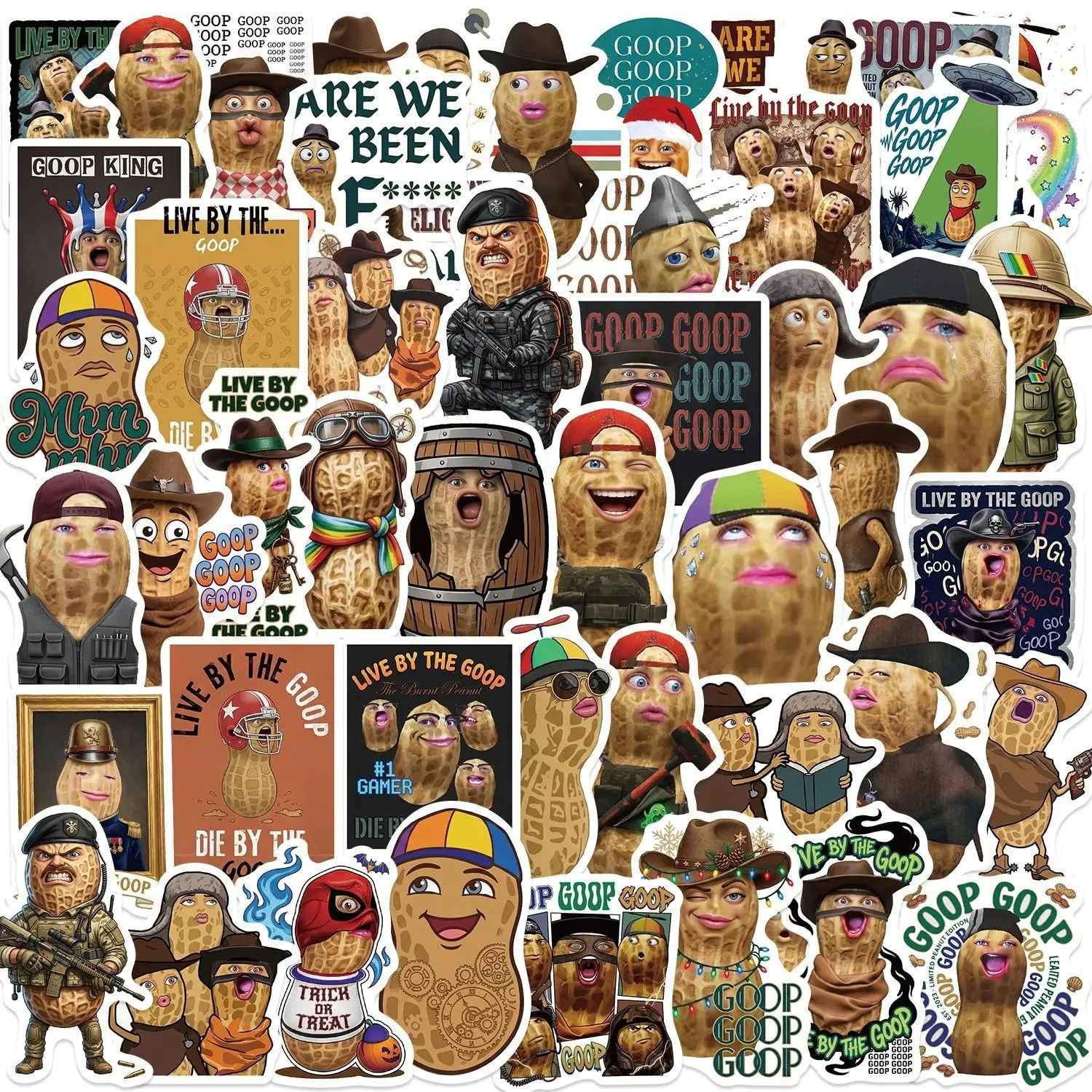 50 Cartoon Peanut Meme Stickers, Waterproof DIY Decorations for Guitar Notebook Luggage, Fun and Creative Sticker Set