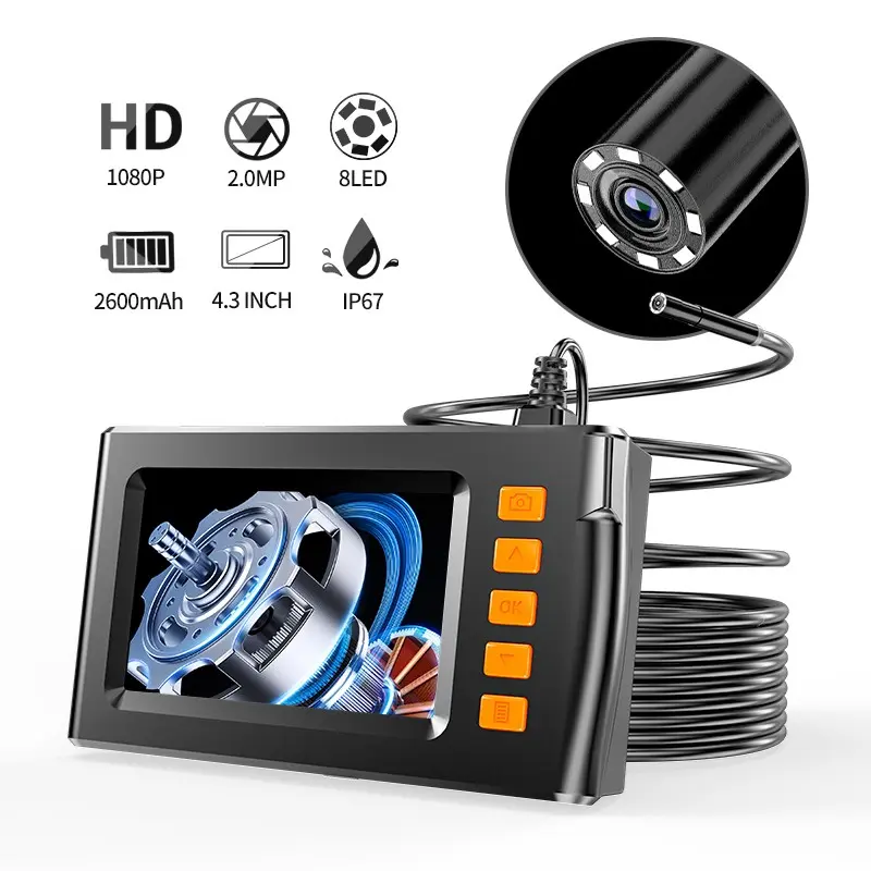 Dual Lens High Definition Endoscope Camera with Light, 1920P HD Borescope Camera with 4.3" LCD, 8 Adjustable LEDs,  Semi-Rigid Cable-IP67 Waterproof Inspection Borescope for Sewer/Drain/Pipe, Versatile