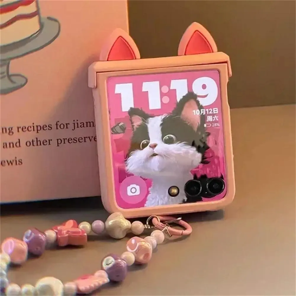 Japan Korean Cute Pink Ears Candy Bracelet Hinge Case for Motorola Razr 60 50 40 Ultra 60Pro Razr Plus 2023 2024 2025 Cover